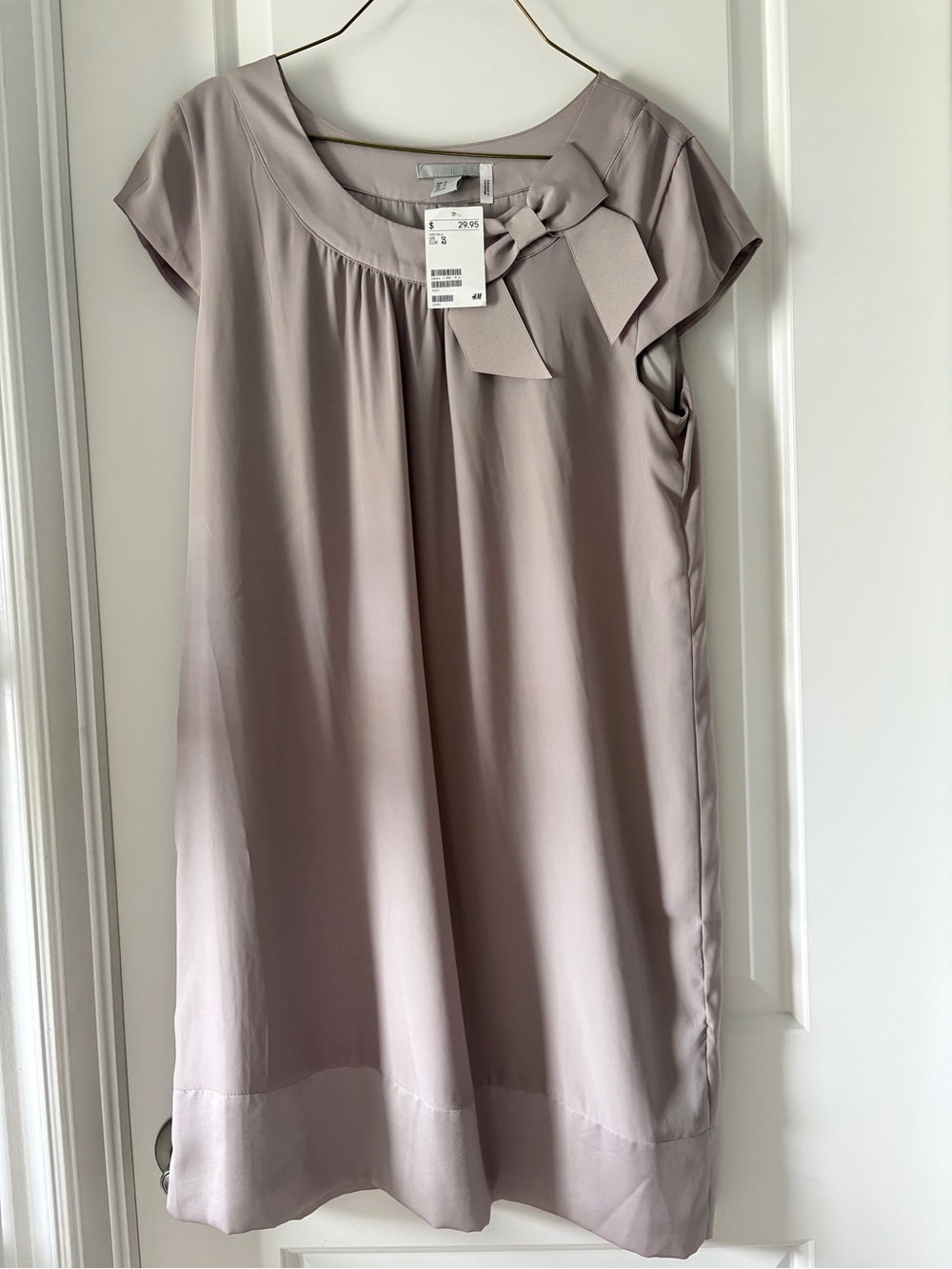 H&M Mauve / Grey Bow-Accent Satin Mini Dress